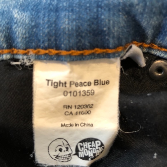 Cheap Monday Tight Peace Blue Denim Jeans 25/32; Patches - Picture 4 of 5